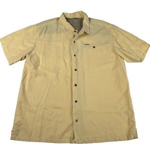 Columbia Shirt Men Size XL Omni Shade Yellow Check Short Sleeves Collared Button